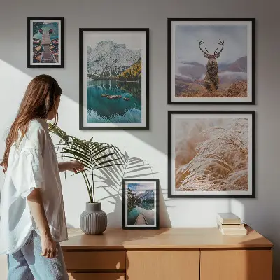 Set van moderne schilderijen met berglandschappen en natuurschoon