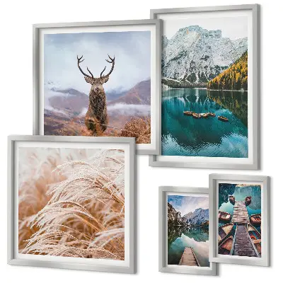 Set van moderne schilderijen met berglandschappen en natuurschoon