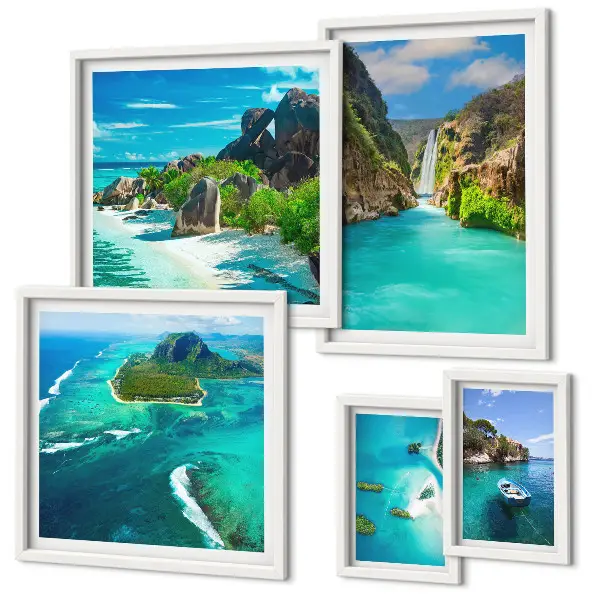 Wanddecoratie compositie Tropische watervallen en stranden
