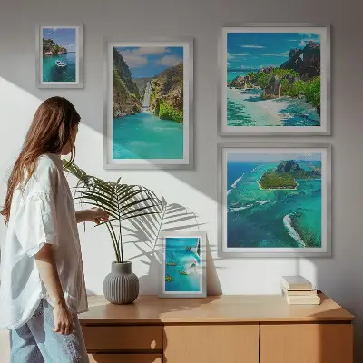 Wanddecoratie compositie Tropische watervallen en stranden