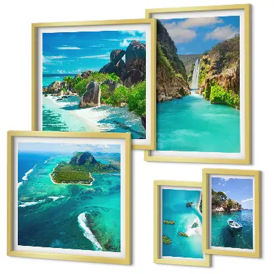 Wanddecoratie compositie Tropische watervallen en stranden