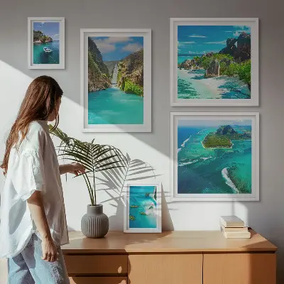 Wanddecoratie compositie Tropische watervallen en stranden