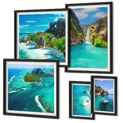 Wanddecoratie compositie Tropische watervallen en stranden