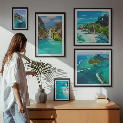 Wanddecoratie compositie Tropische watervallen en stranden