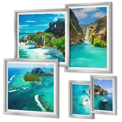 Wanddecoratie compositie Tropische watervallen en stranden
