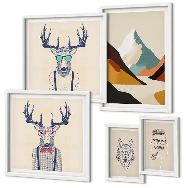 Wanddecoratie compositie met stijlvolle dierenportretten