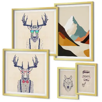 Wanddecoratie compositie met stijlvolle dierenportretten