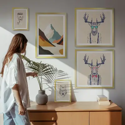 Wanddecoratie compositie met stijlvolle dierenportretten