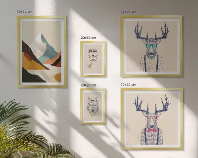 Wanddecoratie compositie met stijlvolle dierenportretten