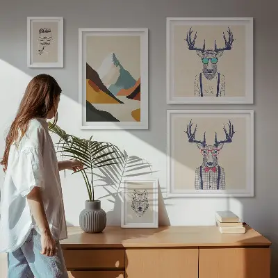 Wanddecoratie compositie met stijlvolle dierenportretten