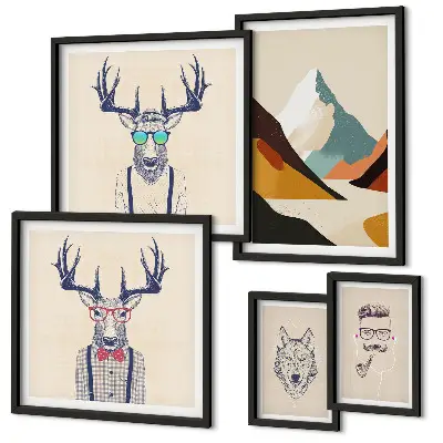 Wanddecoratie compositie met stijlvolle dierenportretten