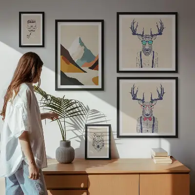 Wanddecoratie compositie met stijlvolle dierenportretten