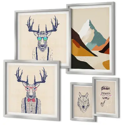 Wanddecoratie compositie met stijlvolle dierenportretten