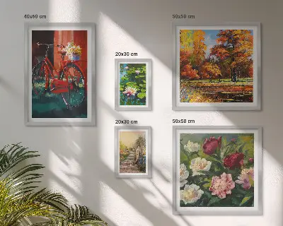 Set van moderne schilderijen met pittoreske bloemenfietsen