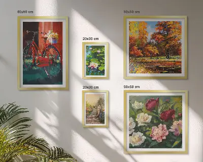 Set van moderne schilderijen met pittoreske bloemenfietsen
