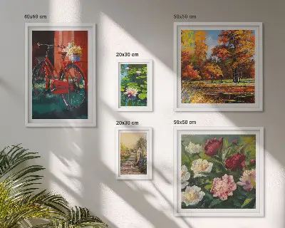 Set van moderne schilderijen met pittoreske bloemenfietsen