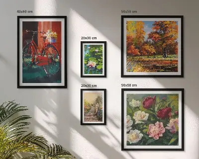 Set van moderne schilderijen met pittoreske bloemenfietsen