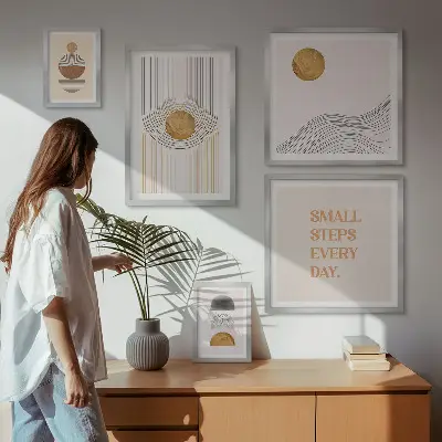 Wanddecoratie geometrische abstracte compositie met teksten