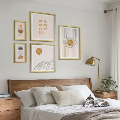 Wanddecoratie geometrische abstracte compositie met teksten