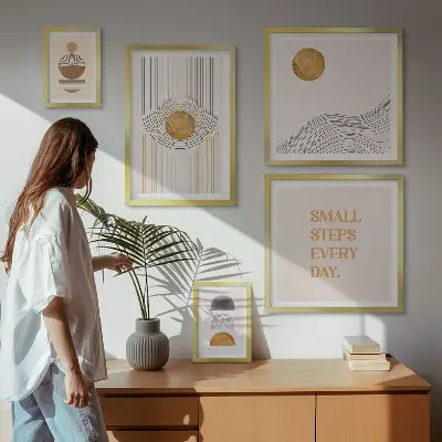 Wanddecoratie geometrische abstracte compositie met teksten