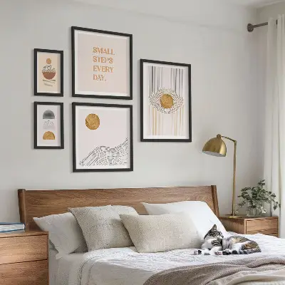 Wanddecoratie geometrische abstracte compositie met teksten