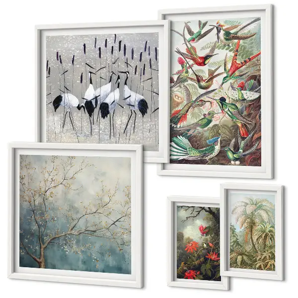 Moderne schilderijen set met vintage tropische vogels
