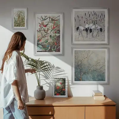 Moderne schilderijen set met vintage tropische vogels
