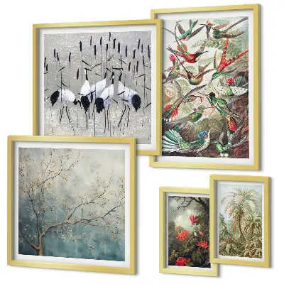Moderne schilderijen set met vintage tropische vogels