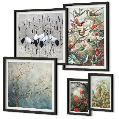 Moderne schilderijen set met vintage tropische vogels