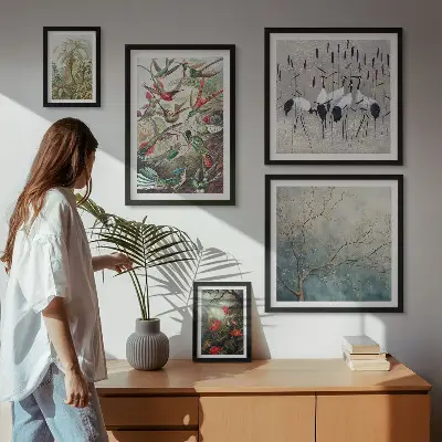 Moderne schilderijen set met vintage tropische vogels