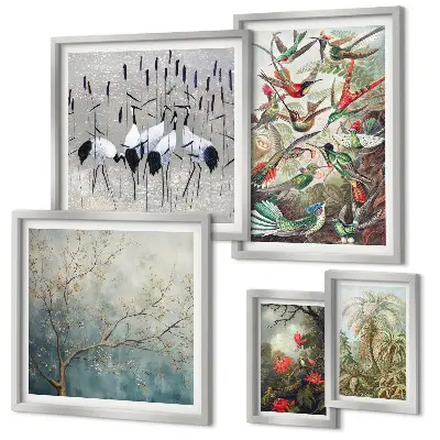 Moderne schilderijen set met vintage tropische vogels