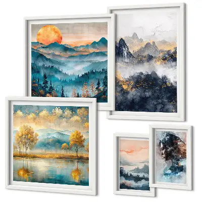 Wanddecoratie compositie Berglandschappen en portretten
