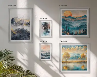 Wanddecoratie compositie met berglandschappen en portretten