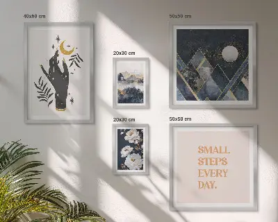 Set van moderne schilderijen in boho-stijl met natuur en teksten