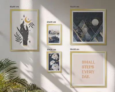 Set van moderne schilderijen in boho-stijl met natuur en teksten