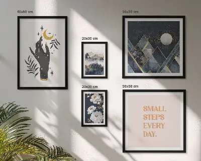 Set van moderne schilderijen in boho-stijl met natuur en teksten