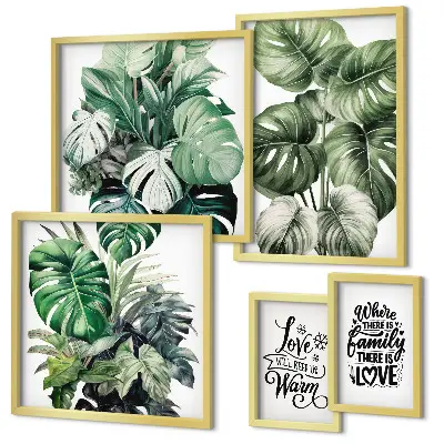 Gallery wall met plantenmotieven en boho citaten