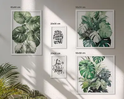 Gallery wall met plantenmotieven en boho citaten
