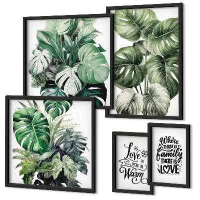 Gallery wall met plantenmotieven en boho citaten