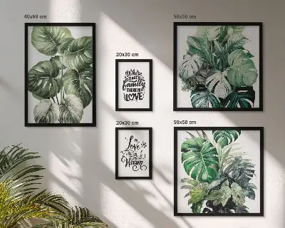 Gallery wall met plantenmotieven en boho citaten