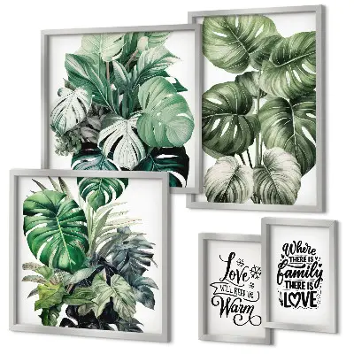 Gallery wall met plantenmotieven en boho citaten