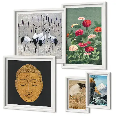 Wanddecoratie compositie Aziatische landschappen bloemen