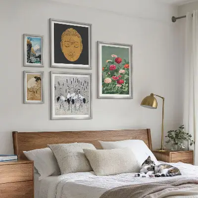 Wanddecoratie compositie met Aziatische landschappen en bloemen