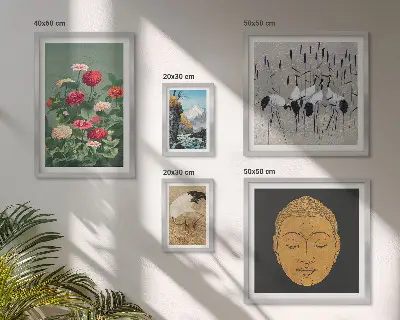 Wanddecoratie compositie met Aziatische landschappen en bloemen