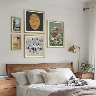 Wanddecoratie compositie met Aziatische landschappen en bloemen