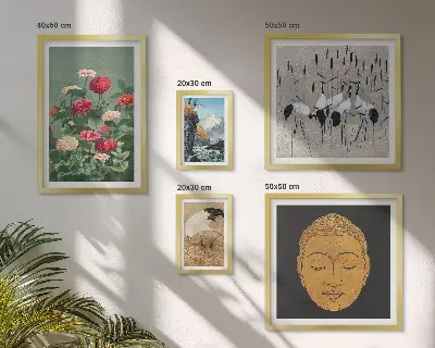 Wanddecoratie compositie met Aziatische landschappen en bloemen