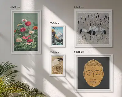 Wanddecoratie compositie met Aziatische landschappen en bloemen