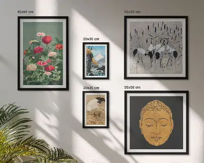 Wanddecoratie compositie met Aziatische landschappen en bloemen