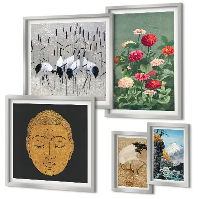 Wanddecoratie compositie met Aziatische landschappen en bloemen