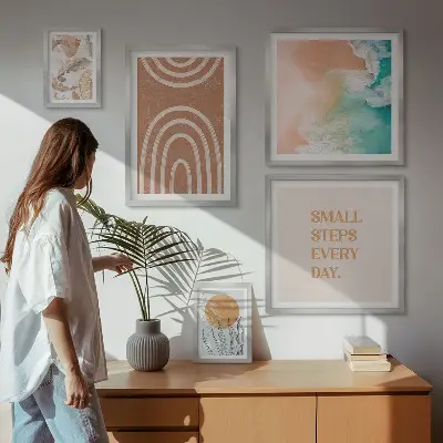 Moderne schilderijenset met stijlvolle plantendecoraties
